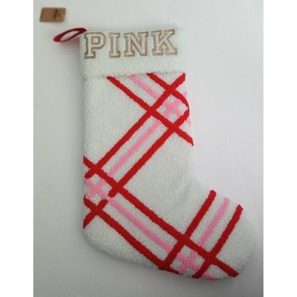 Victoria's Secret PINK Stocking White Red Pink Striped Gold Logo Limited Edition - Picture 2 of 6